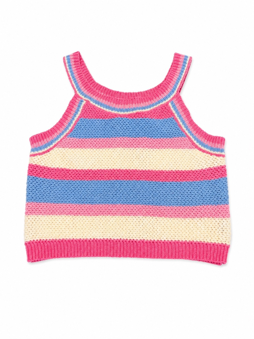 Sara Sara Girls Size 12 Striped Knit Tank Top Pink Blue Cream